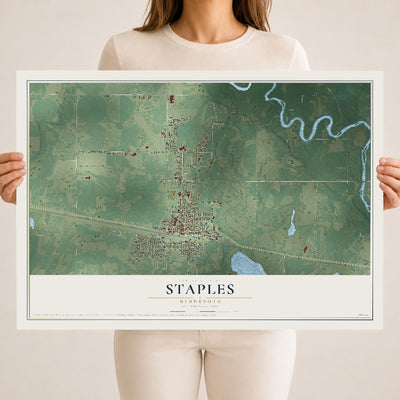Map of Staples, Minnesota, 18 x 24 inch unframed archival matte print
