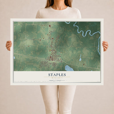 Map of Staples, Minnesota, 24 x 36 inch unframed archival matte print