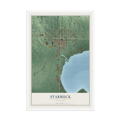 Map of Starbuck, Minnesota, 12 x 18 inch print in a white wood frame