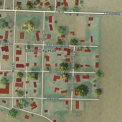 Close-up of the map of Steen, Minnesota print showing street and building detail