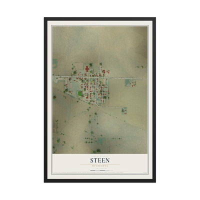 Map of Steen, Minnesota, 12 x 18 inch print in a black wood frame