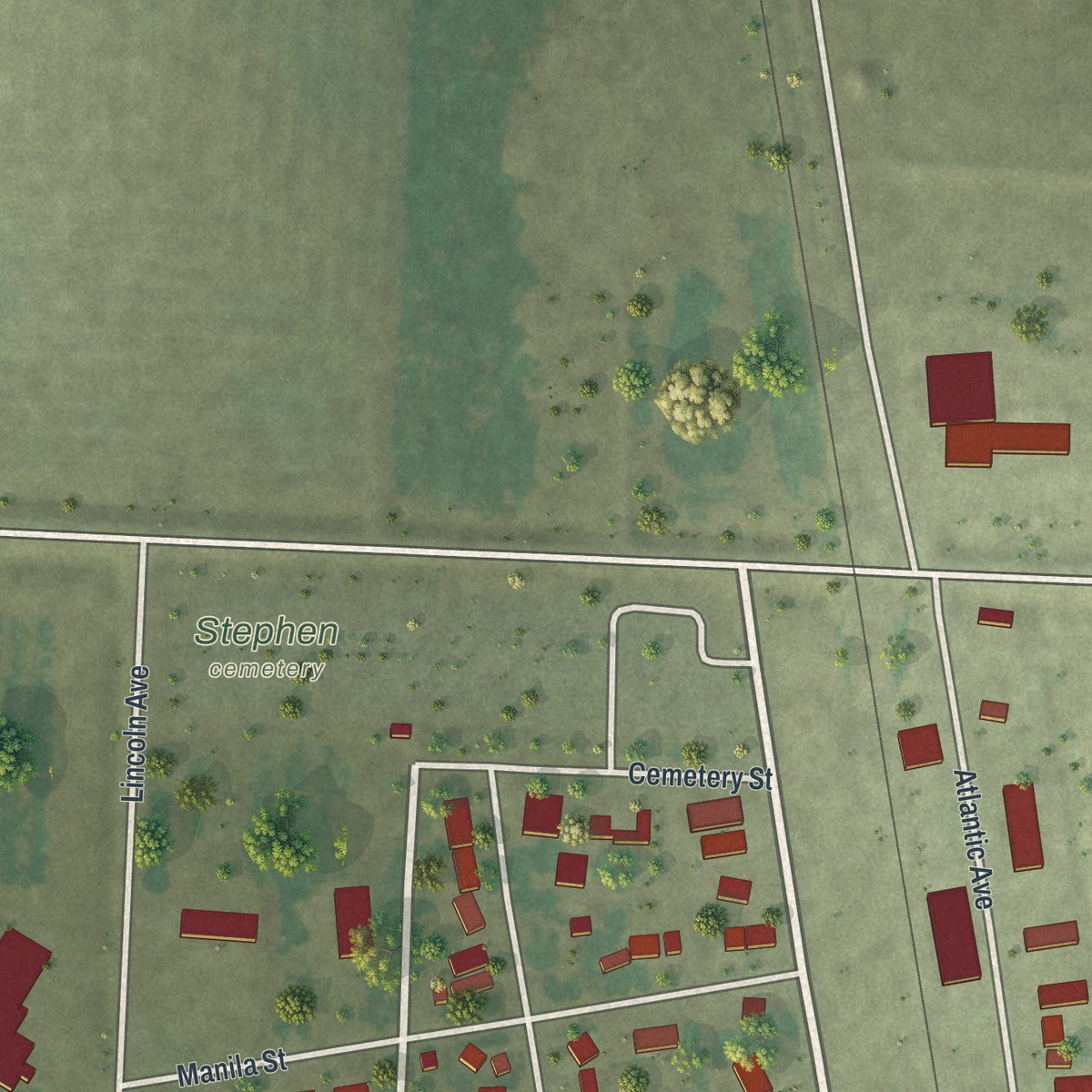 Second close-up of the map of Stephen, Minnesota print showing more streets and buildings