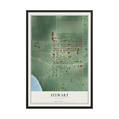Map of Stewart, Minnesota, 12 x 18 inch print in a black wood frame