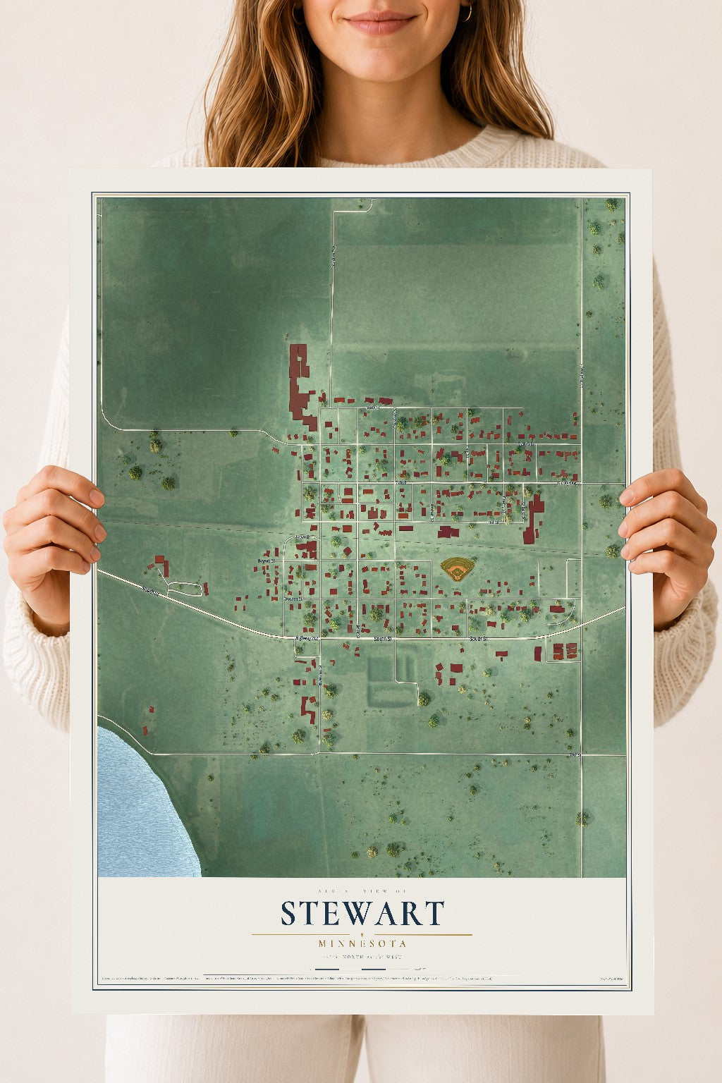 Map of Stewart, Minnesota, 18 x 24 inch unframed archival matte print