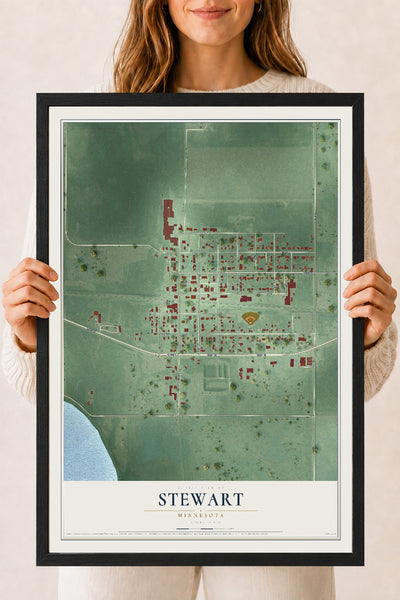 Map of Stewart, Minnesota, 18 x 24 inch print in a black wood frame