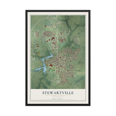 Map of Stewartville, Minnesota, 12 x 18 inch print in a black wood frame