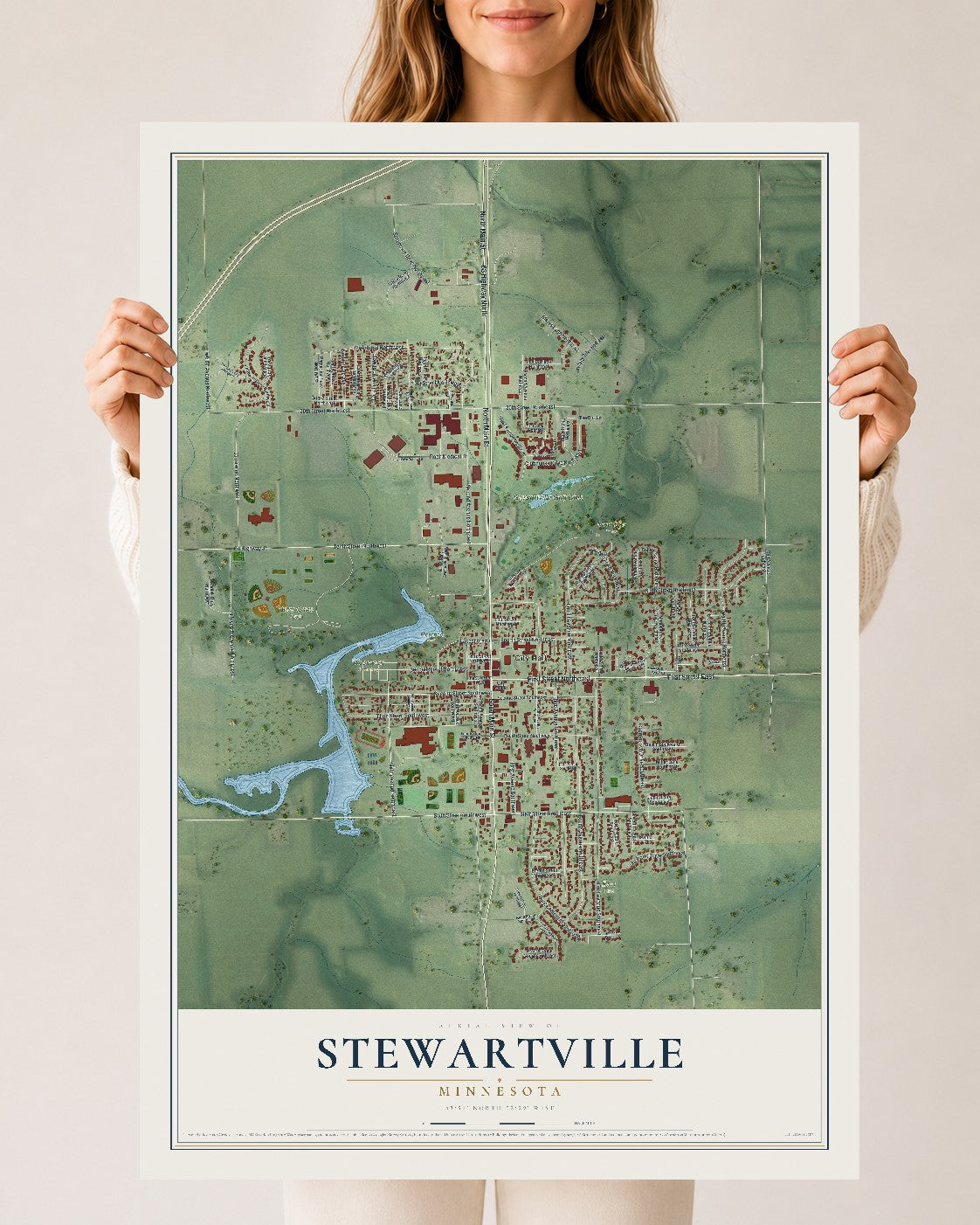 Map of Stewartville, Minnesota, 24 x 36 inch unframed archival matte print