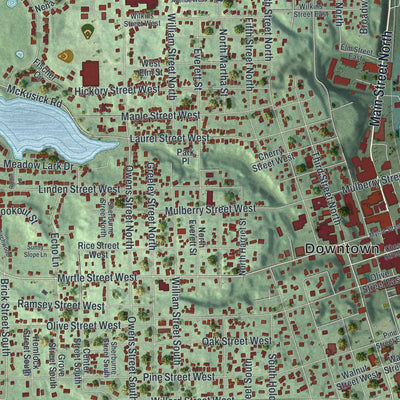 Close-up of the map of Stillwater, Minnesota print showing street and building detail