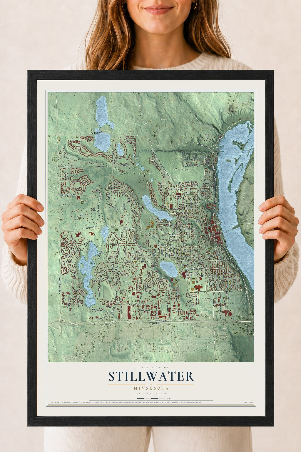 Map of Stillwater, Minnesota, 18 x 24 inch print in a black wood frame