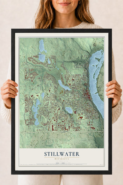 Map of Stillwater, Minnesota, 18 x 24 inch print in a black wood frame