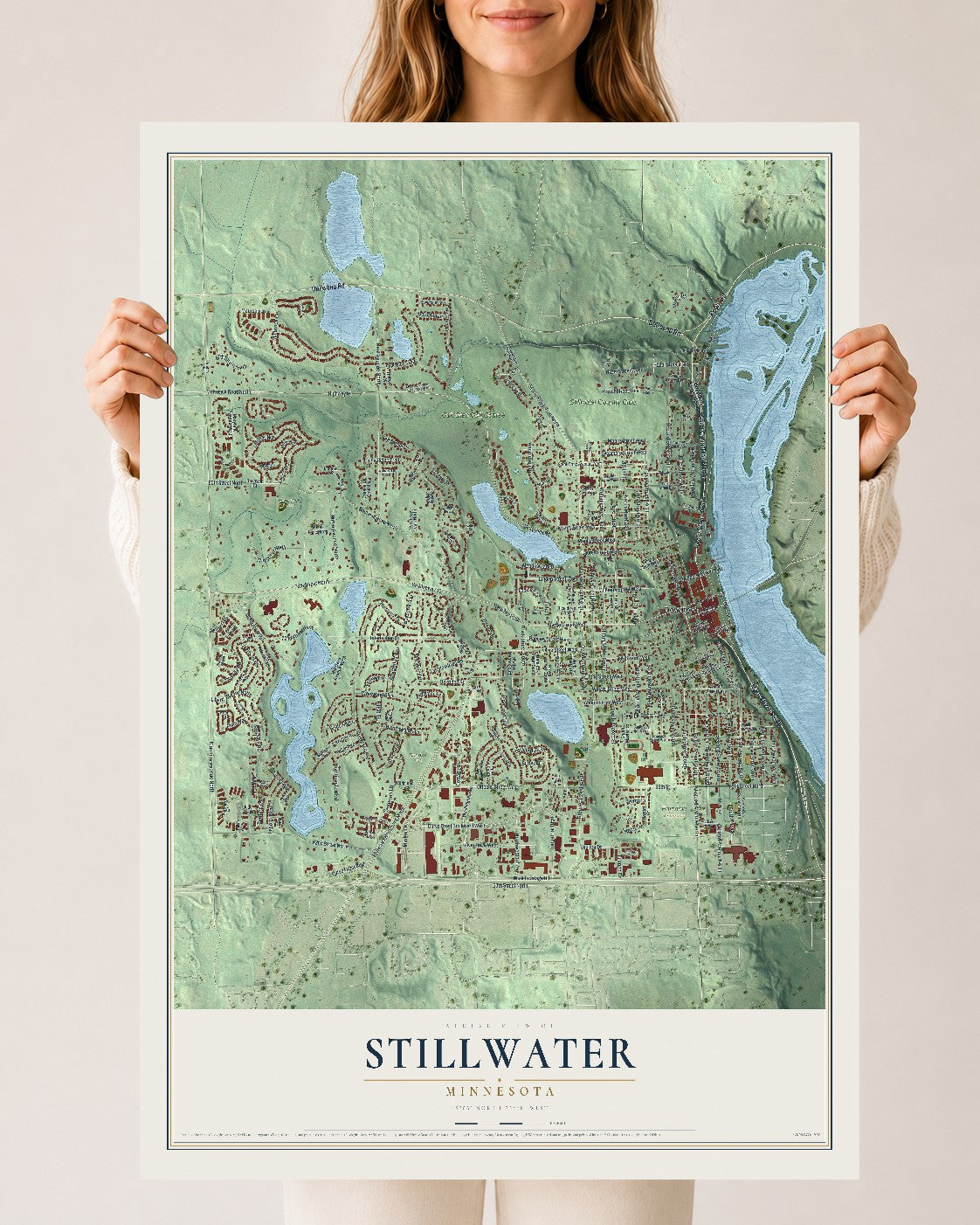 Map of Stillwater, Minnesota, 24 x 36 inch unframed archival matte print