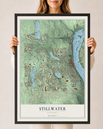 Map of Stillwater, Minnesota, 24 x 36 inch print in a black wood frame