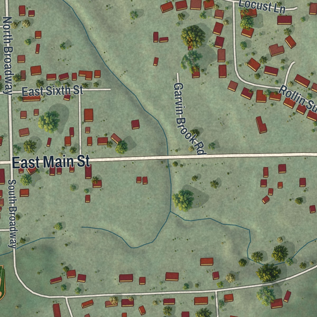 Close-up of the map of Stockton, Minnesota print showing street and building detail
