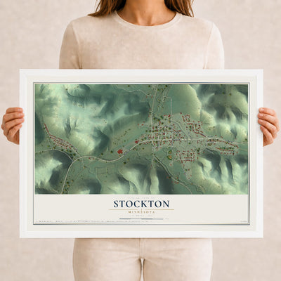 Map of Stockton, Minnesota, 12 x 18 inch print in a white wood frame