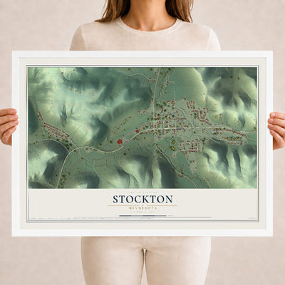 Map of Stockton, Minnesota, 18 x 24 inch print in a white wood frame