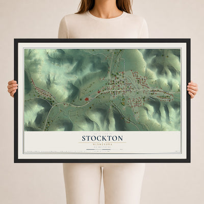 Map of Stockton, Minnesota, 24 x 36 inch print in a black wood frame