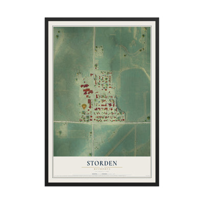 Map of Storden, Minnesota, 12 x 18 inch print in a black wood frame