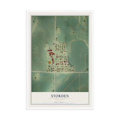 Map of Storden, Minnesota, 12 x 18 inch print in a white wood frame