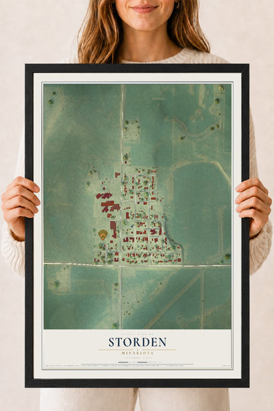 Map of Storden, Minnesota, 18 x 24 inch print in a black wood frame