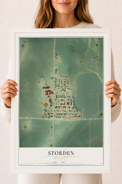 Map of Storden, Minnesota, 18 x 24 inch print in a white wood frame