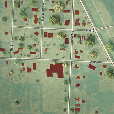 Close-up of the map of Strandquist, Minnesota print showing street and building detail