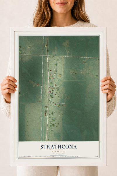 Map of Strathcona, Minnesota, 18 x 24 inch print in a white wood frame
