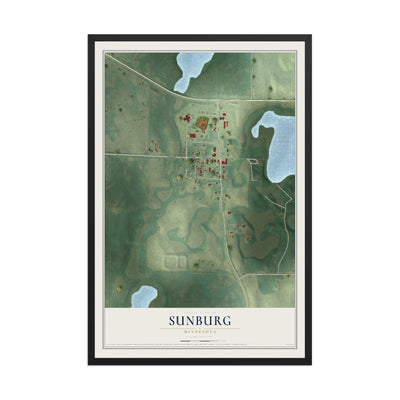 Map of Sunburg, Minnesota, 12 x 18 inch print in a black wood frame