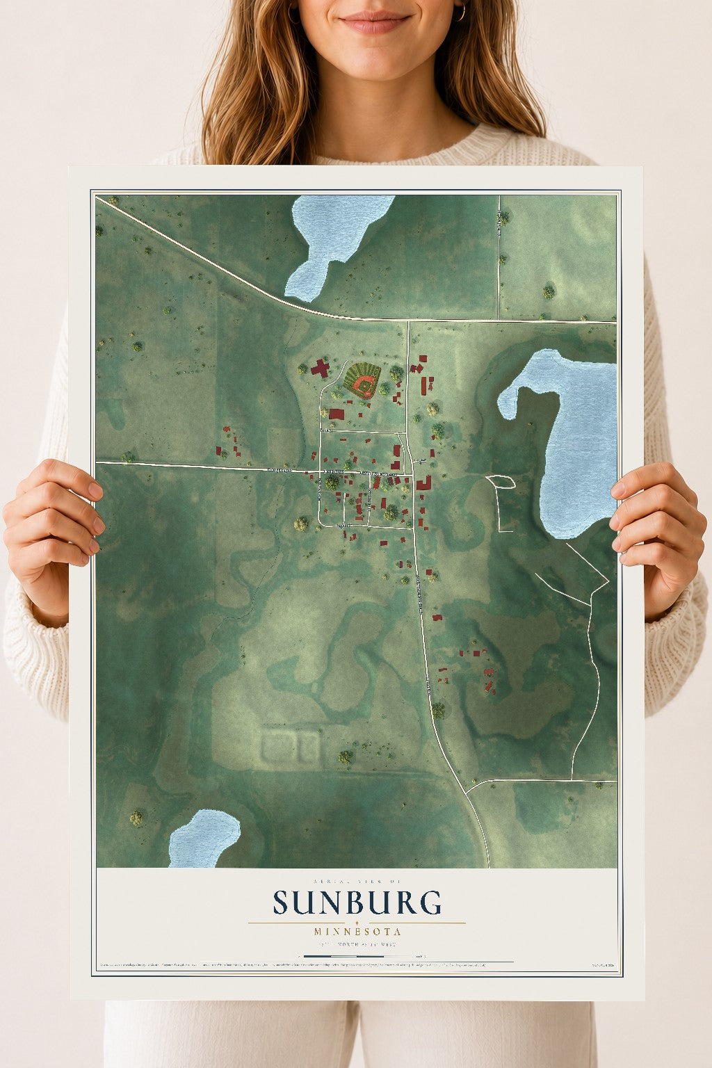 Map of Sunburg, Minnesota, 18 x 24 inch unframed archival matte print