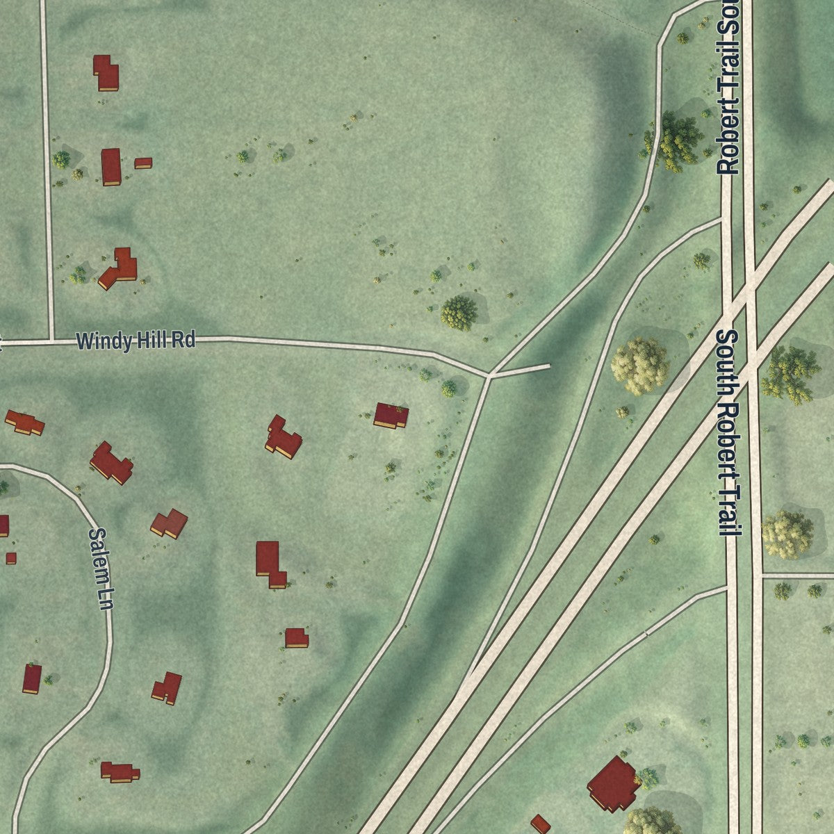Close-up of the map of Sunfish Lake, Minnesota print showing street and building detail