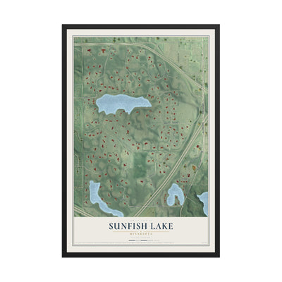 Map of Sunfish Lake, Minnesota, 12 x 18 inch print in a black wood frame