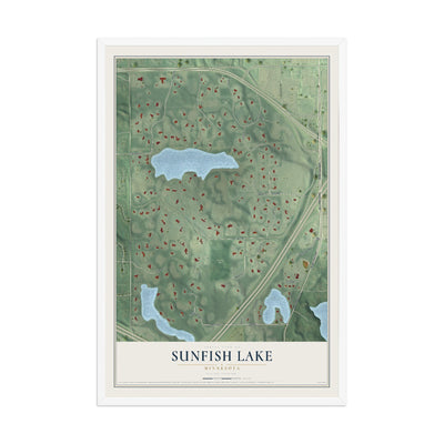 Map of Sunfish Lake, Minnesota, 12 x 18 inch print in a white wood frame