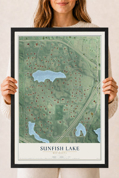 Map of Sunfish Lake, Minnesota, 18 x 24 inch print in a black wood frame