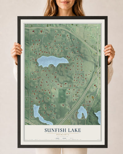 Map of Sunfish Lake, Minnesota, 24 x 36 inch print in a black wood frame