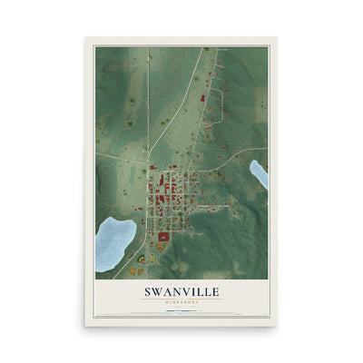 Map of Swanville, Minnesota, 12 x 18 inch unframed archival matte print