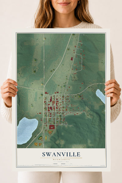 Map of Swanville, Minnesota, 18 x 24 inch unframed archival matte print