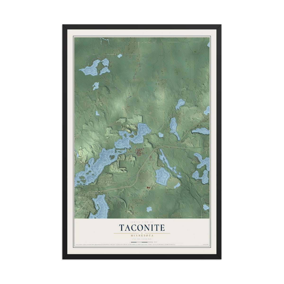 Map of Taconite, Minnesota, 12 x 18 inch print in a black wood frame