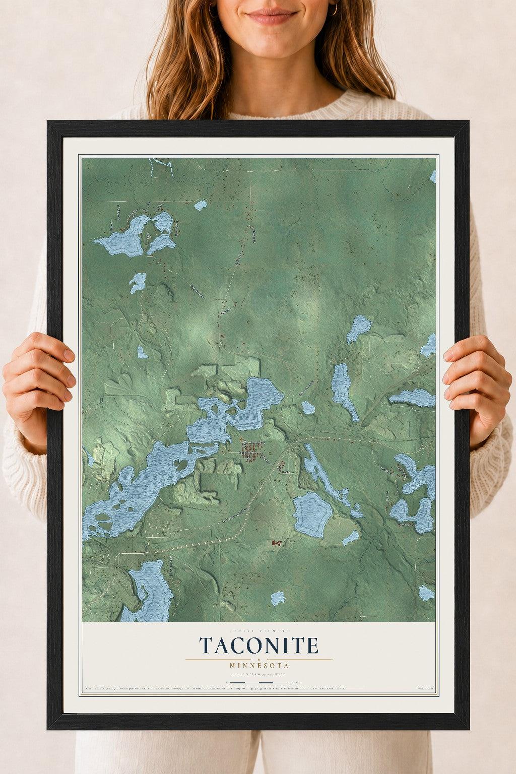 Map of Taconite, Minnesota, 18 x 24 inch print in a black wood frame