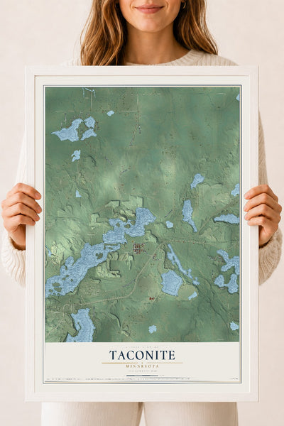 Map of Taconite, Minnesota, 18 x 24 inch print in a white wood frame