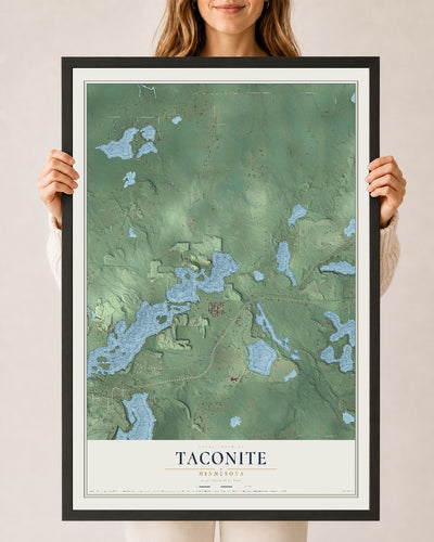 Map of Taconite, Minnesota, 24 x 36 inch print in a black wood frame