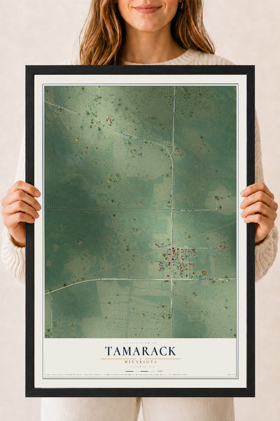Map of Tamarack, Minnesota, 18 x 24 inch print in a black wood frame