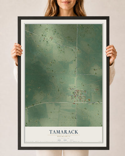 Map of Tamarack, Minnesota, 24 x 36 inch print in a black wood frame