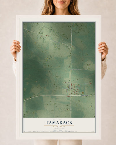 Map of Tamarack, Minnesota, 24 x 36 inch print in a white wood frame