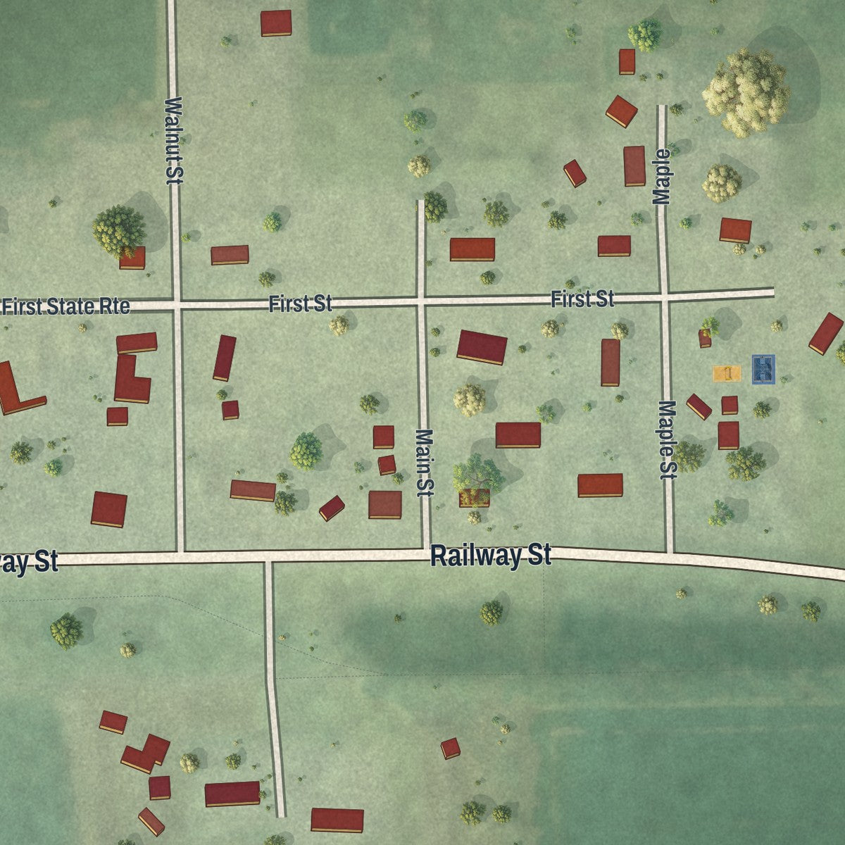 Close-up of the map of Taopi, Minnesota print showing street and building detail