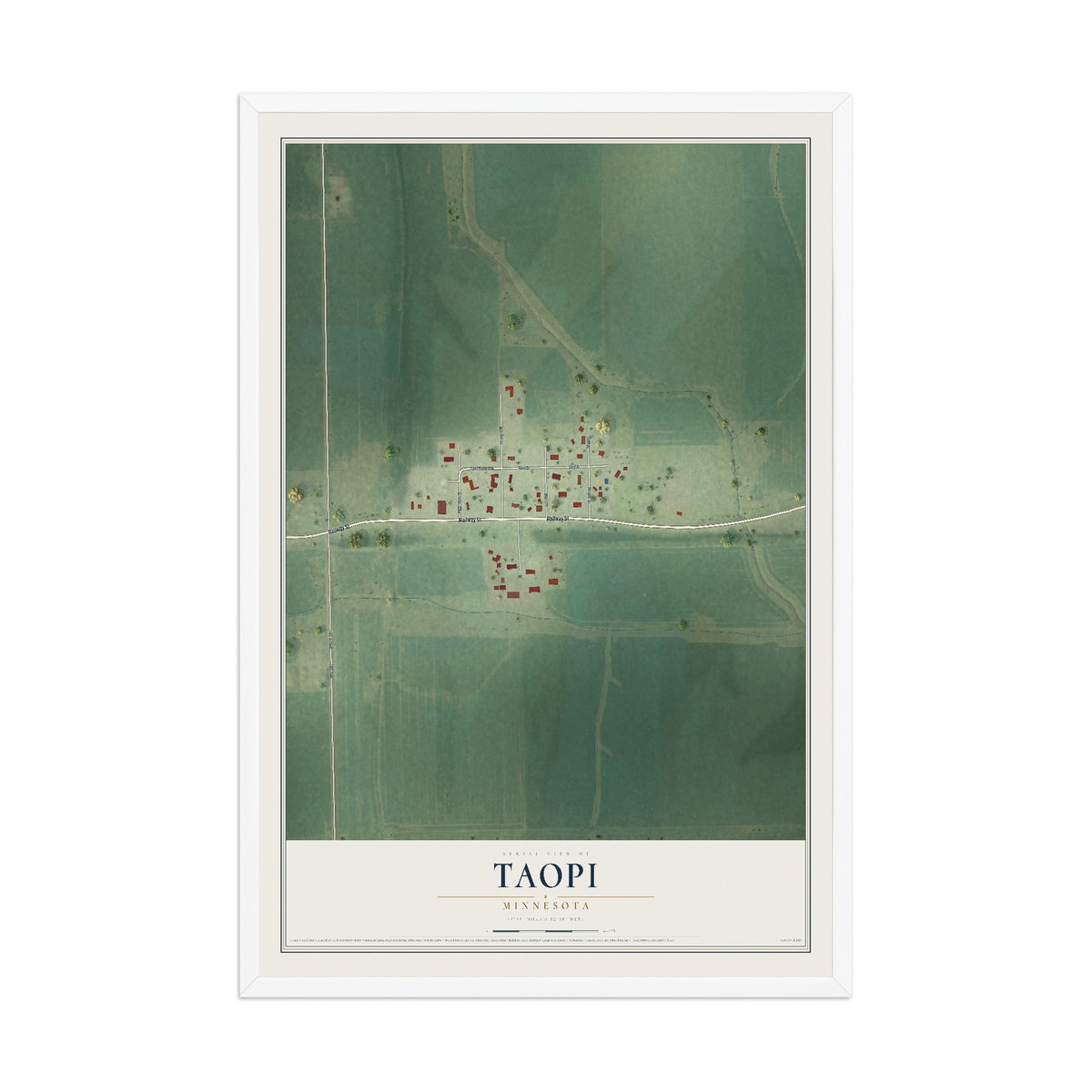 Map of Taopi, Minnesota, 12 x 18 inch print in a white wood frame