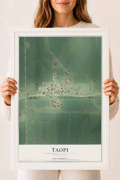 Map of Taopi, Minnesota, 18 x 24 inch print in a white wood frame