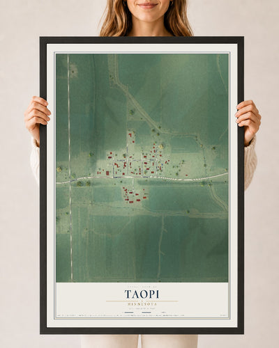 Map of Taopi, Minnesota, 24 x 36 inch print in a black wood frame