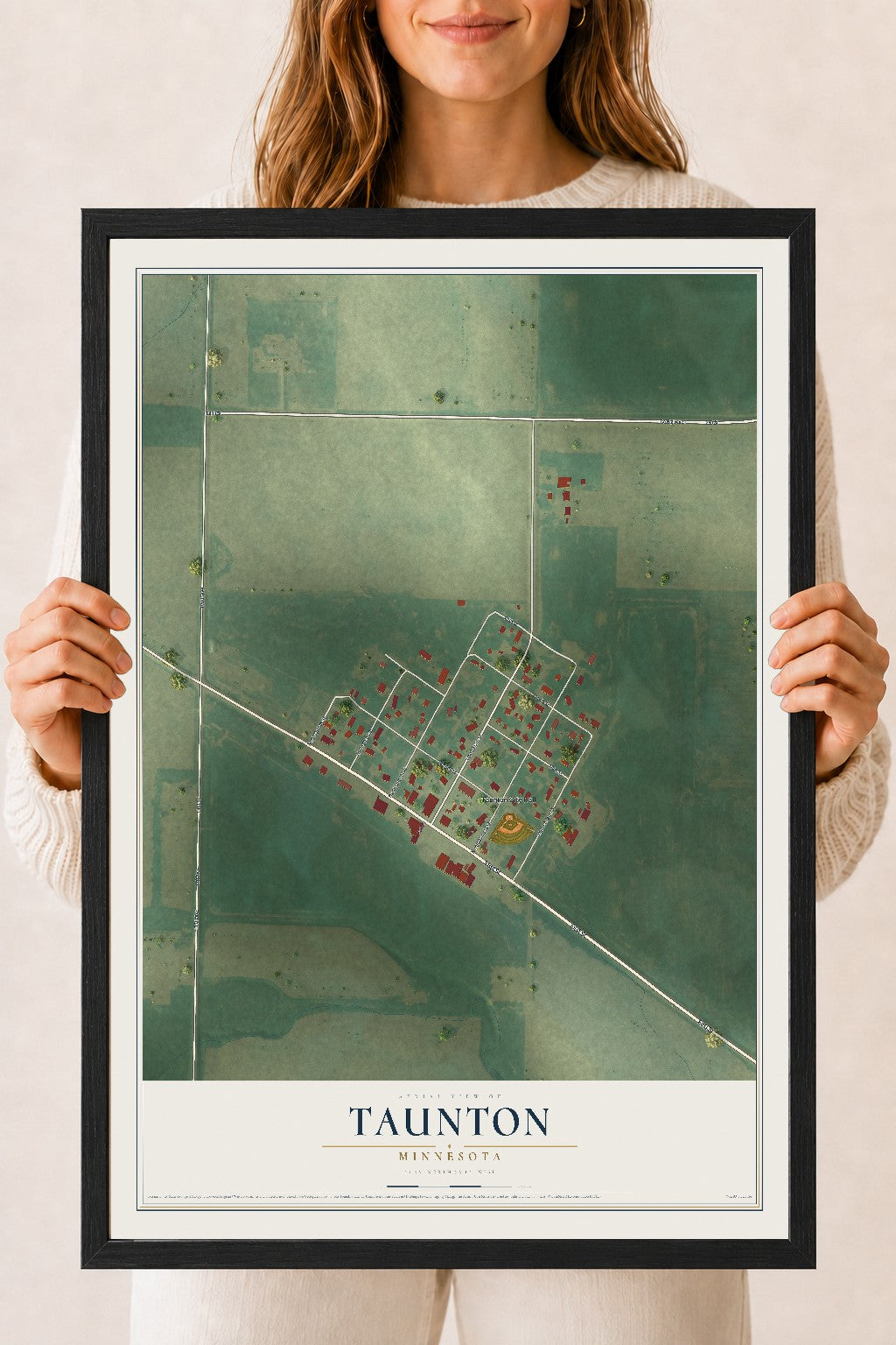 Map of Taunton, Minnesota, 18 x 24 inch print in a black wood frame