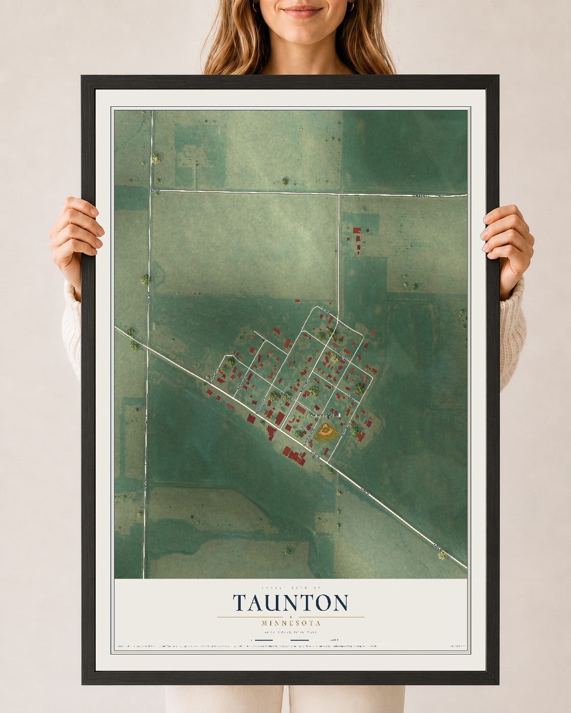 Map of Taunton, Minnesota, 24 x 36 inch print in a black wood frame