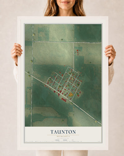 Map of Taunton, Minnesota, 24 x 36 inch print in a white wood frame