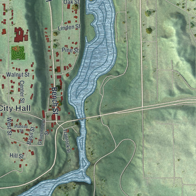 Close-up of the map of Taylors Falls, Minnesota print showing street and building detail